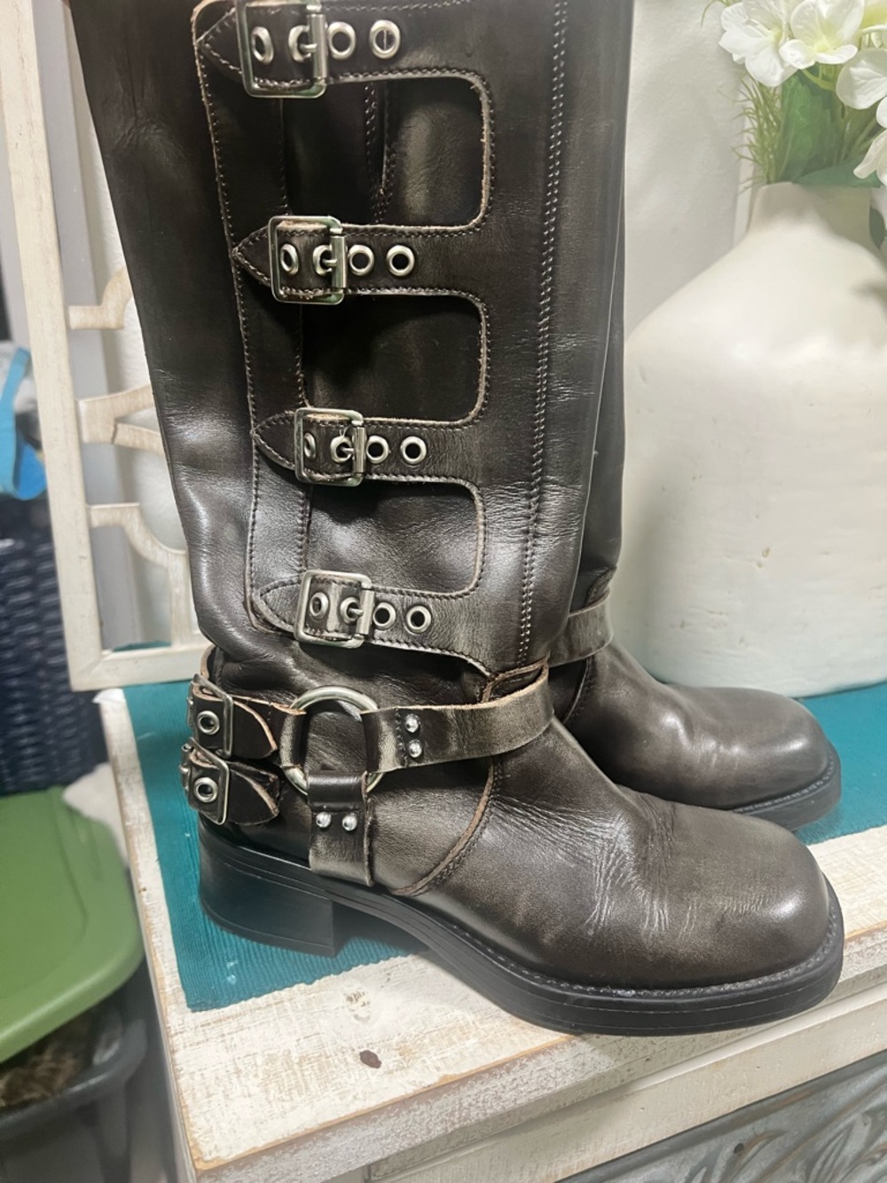 Steve Madden Dark Brown Leather Buckle Mid-Calf Boot - Picture 5 of 6